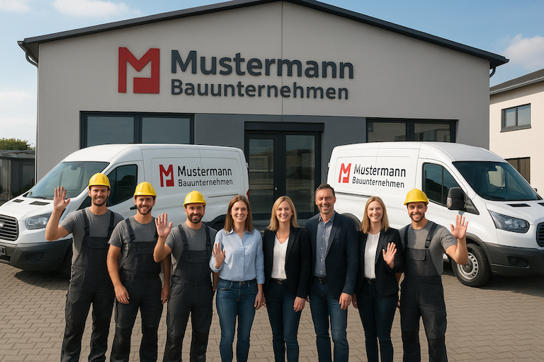 Bauunternehmen Mustermann - beispielhafte Illustration eines professionellen Unternehmensfotos (mit KI generiert)