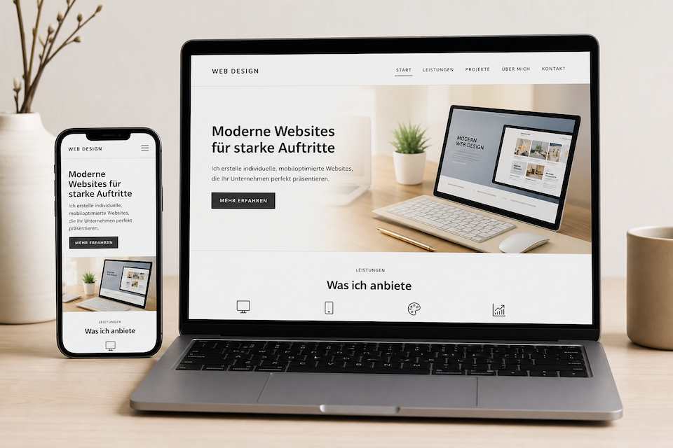 Moderne Website auf dem Handy und Computer